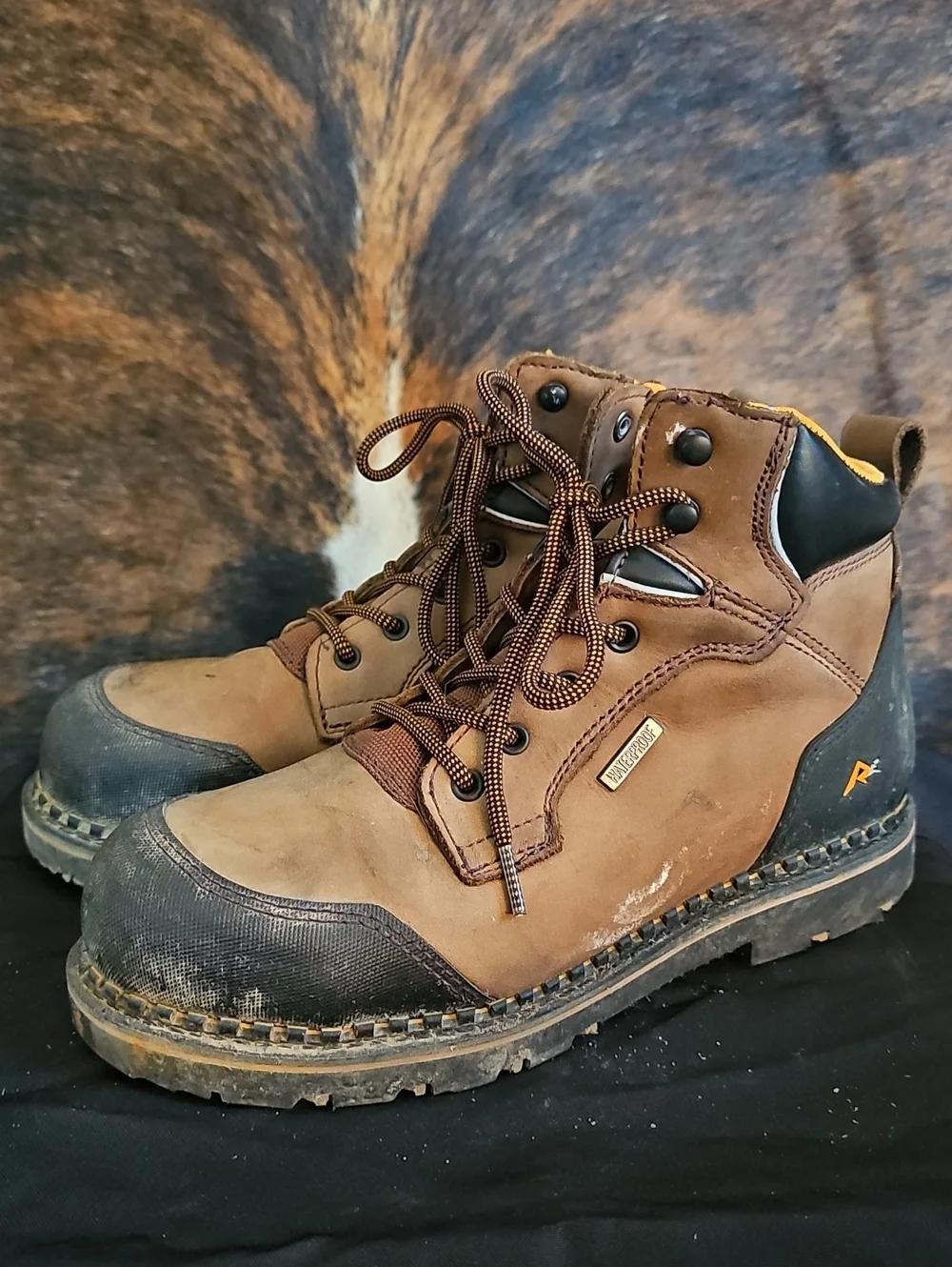 Men's Brown Work Boots with Black Toe Cap